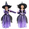 Photographie Fairytale Witch Girls Costume Set with Hat Cosplay Supplies Purple Witch Robe