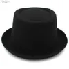 Wide Brim Hats Bucket Size 2 Mens Black PU Leather Wool Blended Classic Pork Pie Hat Vintage Fedora Trilby Sunhat Style Party Travel yq240403