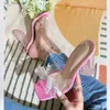 Отсуть обувь Crystal Butterfly-Knot PVC Прозрачная квадратная высокая каблука.