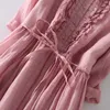 Pink Summer Dress for Women Vintage Cotton Linen Casual Loose Shirt Shortsleeved Midlength Tunic Holiday Robe 240408