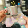 Wine Glasses Premium Little Luxury Bow Coffee Cup With Spoon Matte Gradient Color Upscale Women's Afternoon Tea And Saucer Set