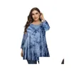 T-shirt Femmes plus Femmes 4xl 5xl Femmes 2021 Spring Automne O Neck LG Sleeve Tie Dye Print Retro Vintage Blouse Loose Big J2B4 DROP DHYSP