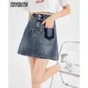 Urban Sexy Dresses Toyouth Women Denim Skirt 2023 Summer A-Shaped High Waist Slim Y2K Fashion Chic Contrast Front Pocket Blue Casual Miniskirt 2443