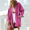 Womens Blouses Shirts Lapel Collar Long Corduroy Fashion Casual Button Down Side Slit Oversized Shacket Coat Spring Streetwear Drop De Ot06I