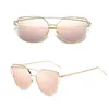 Occhiali da sole Nuovo Fashion Cat Eye Retro Rose Gold Specchio da donna Occhiali da sole Metal Reflecteve Flat Lens Tourism Occhiali da sole Multi Color Stylel240403