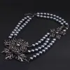 Colliers Party Bijoux Big Black Rose Flower Gris foncé Paux perle perle Per perle 3 couches de brin Bib Bridesmaid Statement Collier For Women