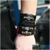 Charm Bracelets Skl Woven Bracelet for Women Fashion Genuine Leather European Charms 스타 남성 캐주얼 꼰 구슬 보석 검은 vi dhnqd