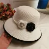 Fotografia French Retro Elegante cappello di paglia di paglia Hepburn Flower Flowman Hat Hat Seaside Holiday Beach Cappello Sun Shade Suncet Cappello da sole Lady