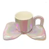 Wine Glasses Premium Little Luxury Bow Coffee Cup With Spoon Matte Gradient Color Upscale Women's Afternoon Tea And Saucer Set