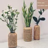 꽃병 꽃 꽃병 수제 짚 짠 방이 끊어진 일본식 유리 식물 냄비 테이블 장식 장면 레이아웃 소품