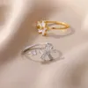 2PCS Wedding Purnings Flower Opal Rings for Women Cubic Zirkonia Pierścień ze stali nierdzewnej 2023 Trend Luksusowy Wedding Kwiatowa biżuteria estetyczna Anillos MuJer