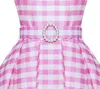 Movie roze jurk voor meisjes Halloween Carnival Barbi Princess Kostuum Plaid Mouwess Cosplay Party Outfit 210T 240321