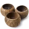 Decorative Plates Coconut Shell Wood Candle Holders (Set Of 3) With Scented Tealight Candles - Boho Decor Votive