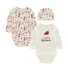 Sätter unisex 3 stycken nyfödda baby flicka pojke kläder bomulls jul baby set bodysuits+byxor+hårband/hatttryck brev 09m bebes