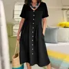 Vêtements pour femmes Summer Casual V cou cou court à manches courtes en coton robe midi midi