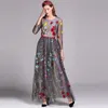 Runway Dresses Womens O Neck 3/4 Sleeves Floral Embroidery Layered Elegant Party Prom Long Drop Delivery Apparel Clothing Dhbaz