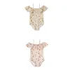 Ins Girls Falbala Dew schouderzwempak Kids Florar Cherry Gedrukt badmode badkleding voor kinderen Spa Beach Zwemmen Z7500