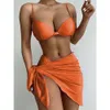 Chanshuang new three piece swimsuit solid bikini womens swimsuit gathered swimsuit bikini6318