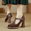 Отсуть обувь Prxdong Подличная кожаная женщина насосы весна летние высокие каблуки платформы T-rap Retro Black Brown Party Mary Janes