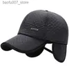 Ball Caps Ball Caps Winter Mens Hat Middle-Aged And Elderly Baseball Cap Warm With Earflaps Fleece Inside WindproofQ240403