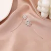 Orecchini lunghi con fiore a forma di cuore per ragazza dolce in stile coreano Elegante bella linea di orecchie Ago per orecchio in un unico pezzo in argento brillante per donna