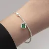 Link Armbanden Frans 925 Sterling Silver Geometric Square Emerald Zirkoon Pendant Bracelet Simple Modeable Broken Dames sieraden