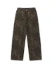 Leopard Jeans für Frauen Denim Hosen hoher Taille Baggy Y2k Loose Streetwear Straight Cargo Freizeit in voller Länge 240403