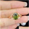 Cluster Rings Style Oval Imitation Grandmother Olive Green Tourmaline Open Ring Drop Delivery Dhghe