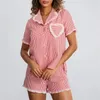 Thuiskleding Y2K Fairy Pink Plaid Shorts Pyjama Sets dames 2 -delige lounge set korte mouw revers tops 90s zoete vintage slaapkleding