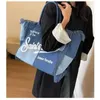 Denim Tote Bag Explosions European och American Street Canvas Letters Handmade Tassel Handbag 240322