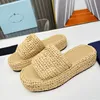 Mules Womens Designer Sandals Wedge Platforms slip-on Braided Light Woven Sandals Retro Raffia Thongs Channelliness Straw Flat Open Toes bohemian Beach Sandals