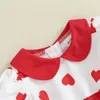 Tregren småbarn baby flicka valentiner dag klänning kort ärm docka krage hjärttryck tyll söt aline 240403