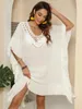 Women's Swimwear Large Size Cover Ups White Knitted Sarong Beachwear Flounce Beach Tunic Cape Black Bathing Suit Up For Women