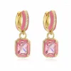 Hoop Earrings EYIKA Shiny Multicolor Crystal Zircon Square Pendant Colorful Enamel Rectangle Drop Earring For Women Party Jewelry