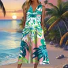 Casual Dresses Summer Tank Long Dress Women V-Neck Sleeveless Button Maxi Fashion Ladies Pockets A-Line Bohemian Printed