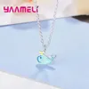 Necklace Earrings Set 925 Sterling Silver Party Accessories Blue Whale Cuff Stud Pendant Rolo Chain For Girls Women