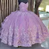 Потрясающие лавандовые кружевные платья Quinceanera с цветами цветочные аппликации из бисера, мультилеры, юбка без бретекат, 16 15 Girls4610655