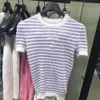 Strick Frauen 2024 Neue Temperament rund Kragen Tee Streifen Farbe kurzärmelige enge Bluse-Shirt Frauen Pullover