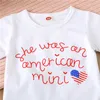 衣類セットインディペンデンスデーの幼い女の子の服スーツレタースターストライププリントクルーネックロンパースカート付きショーツ2PCS