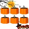 Party Decoration Pumpkin Candle Light 6pcs Halloween Flickering Tealight Solar Powered Lights For Thanksgiving Christmas