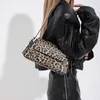 DrawString Leopard Underarm Shoulder Bags for Women Trend 2024 Vintage Leather Small Square Bag Högkvalitativ Fashion Söt handväska kvinna