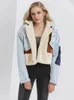 Jaquetas femininas vgh hit color color spliced ​​Lambool Jacket para mulheres bolsões de retalhos de manga longa para mulheres