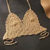 Sexiga kvinnor bikini gröda topp virkning boho strand braltetts halter cami stickad bh tank baks sommarsemester strandkläder kamisoler väst dam kvinnlig underkläder 816