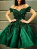 Robes de fête robe de bal vert dentelle applique florale courte couche satin épaule à l'épaule chérie soirée maison