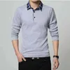 Spring Autumn Korean Business Casual Long Sleeve Polo Shirt Mens Lapel Print Button Patchwork Tråd Löst bomullstoppar 240318