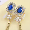 Dangle Earrings Uer 2024 Chic Gold Color Alloy Long Tassel Blue Glass Crystal Women Jewerly Ed01792c