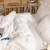 Juegos de ropa de cama de algodón sólido lavado SEERSUCKER Set Princess Borde Ruffle Borde Dórmes Suminoso Capas de almohada de sábana suave 4 PCS