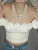 Koszulki damskie 3d Decor Decor Party Slim Crop Tops Kobiety Lato stały kolor dopasowany bez rękawów Ramienie