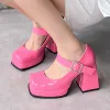 Boots Pink Black Red Femmes à talons pompes Mary Janes Chaussures Square Toe White High Heels Feme Femme Farty Dance Chaussures 2023 Printemps