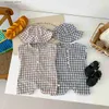 Rompers sommar ny baby ärmlös pläd romper + hink hatt 2 st.